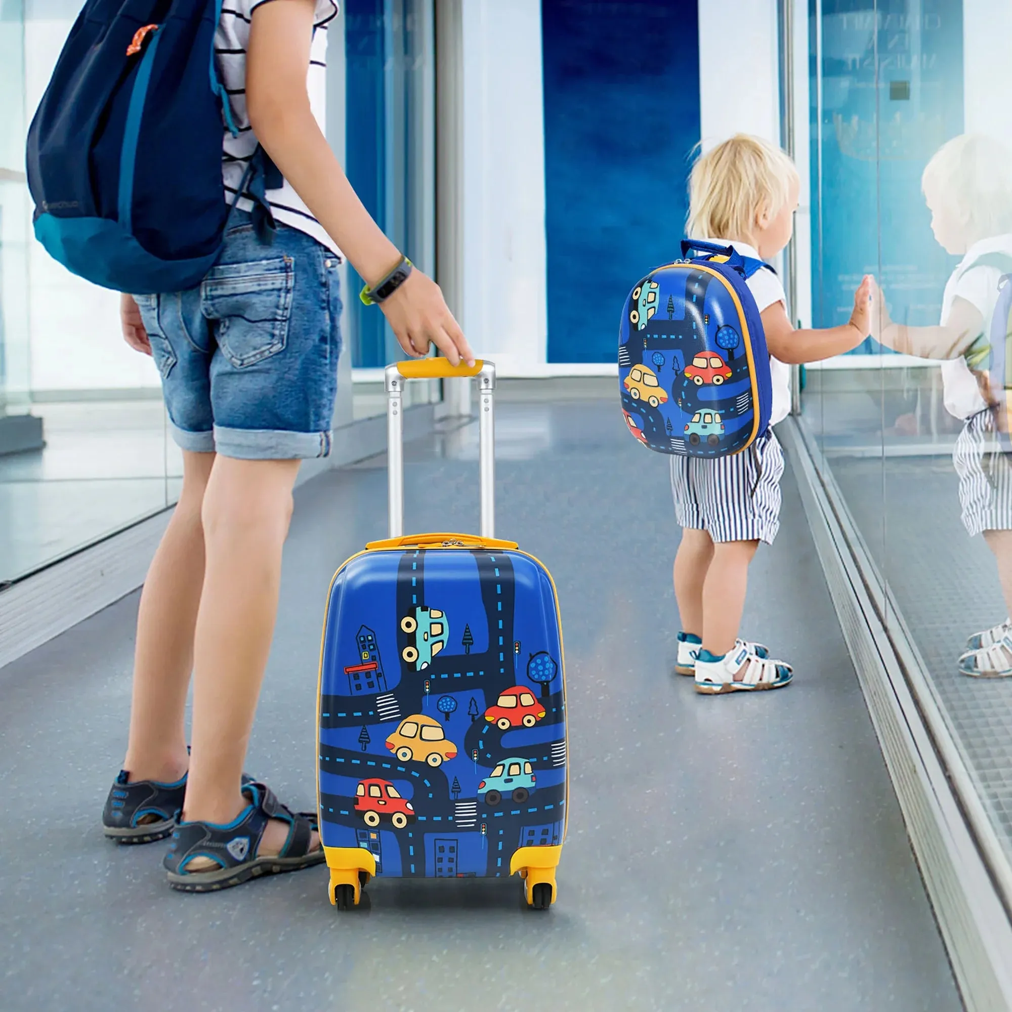 Kids Travel Companion: 2PC Carry-On Luggage Set - 12'' Backpack & 18'' Rolling Suitcase