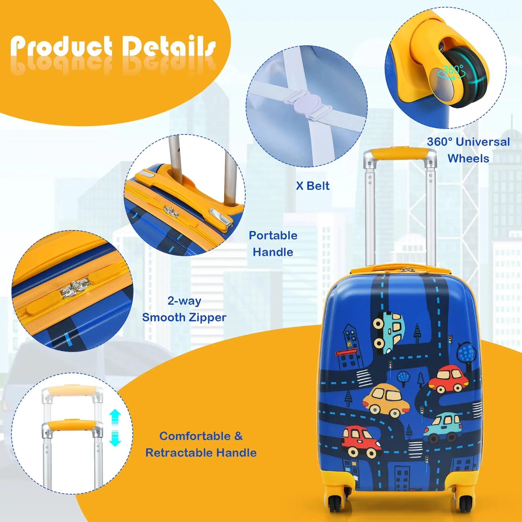 Kids Travel Companion: 2PC Carry-On Luggage Set - 12'' Backpack & 18'' Rolling Suitcase
