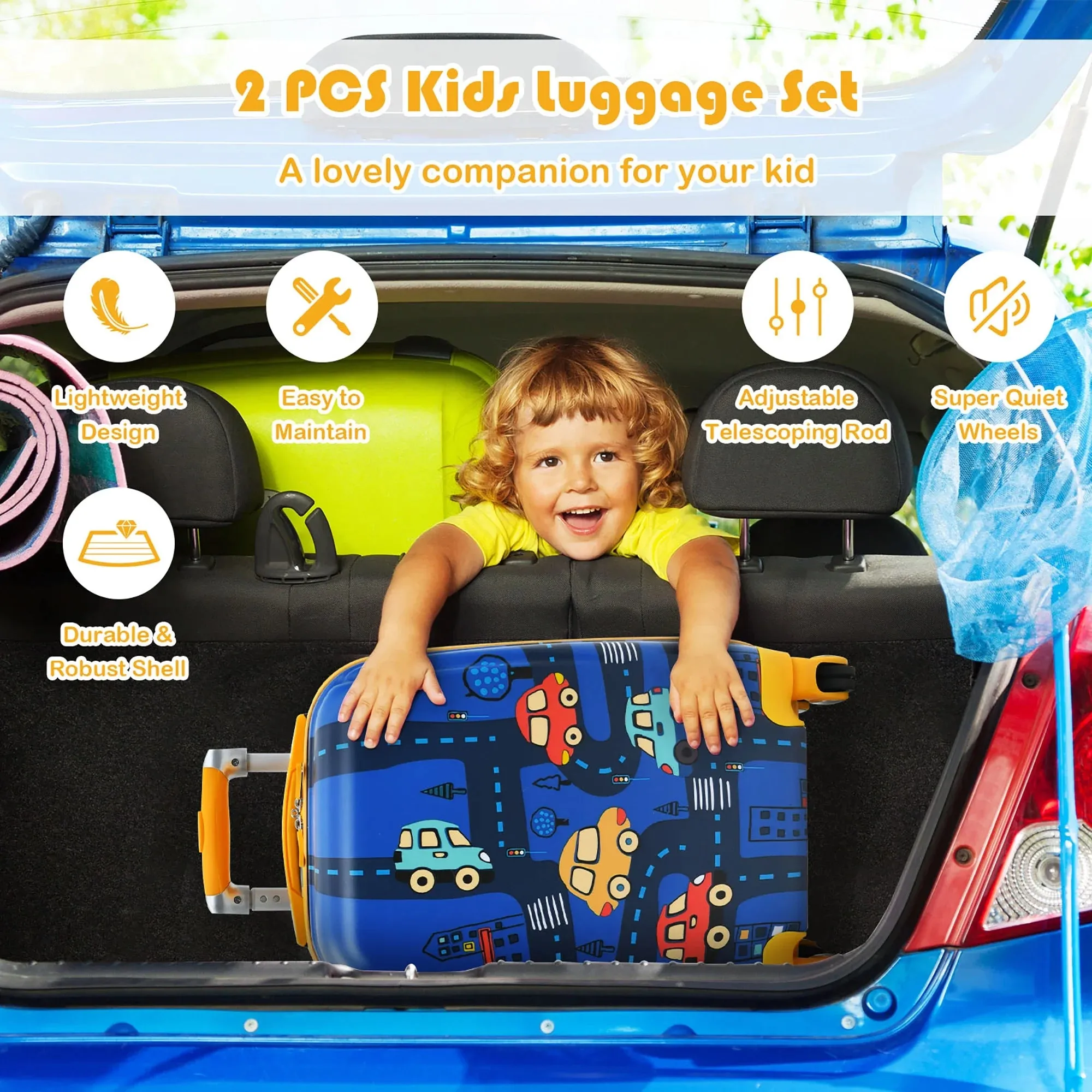 Kids Travel Companion: 2PC Carry-On Luggage Set - 12'' Backpack & 18'' Rolling Suitcase