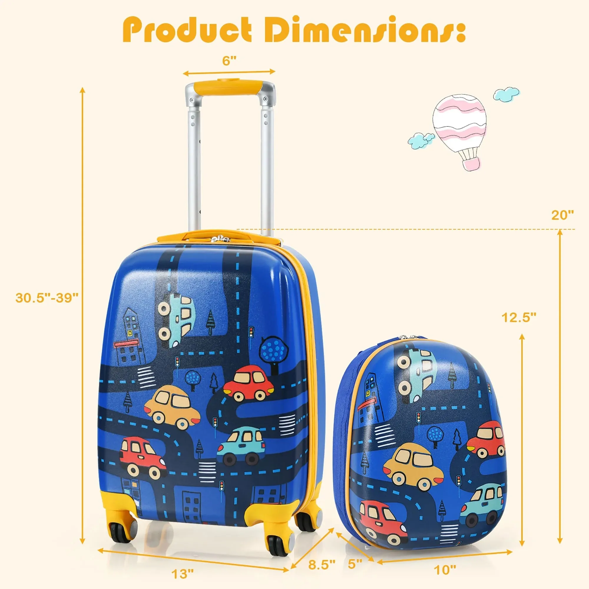 Kids Travel Companion: 2PC Carry-On Luggage Set - 12'' Backpack & 18'' Rolling Suitcase