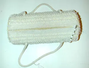 La Regale Barrel-Shaped Shag Bead and Sequined Cream Purse