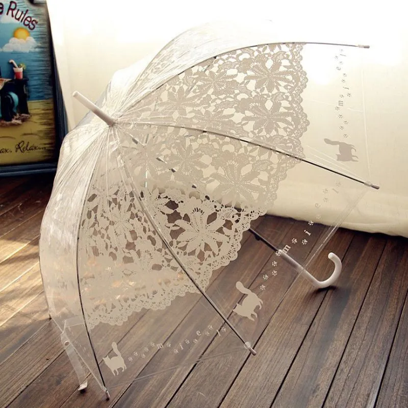 Lace Cat Footprints Transparent Umbrella