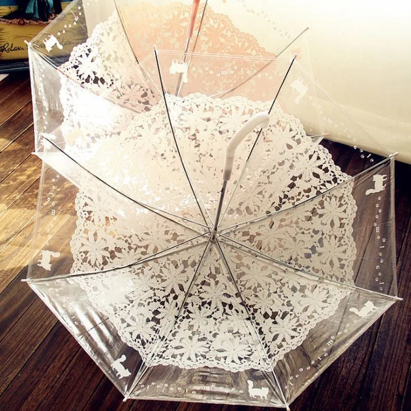 Lace Cat Footprints Transparent Umbrella