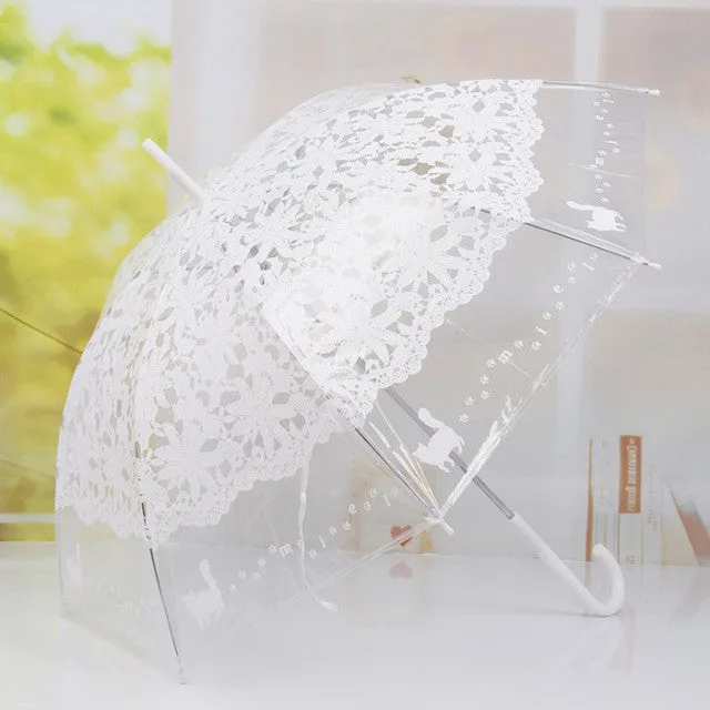 Lace Cat Footprints Transparent Umbrella