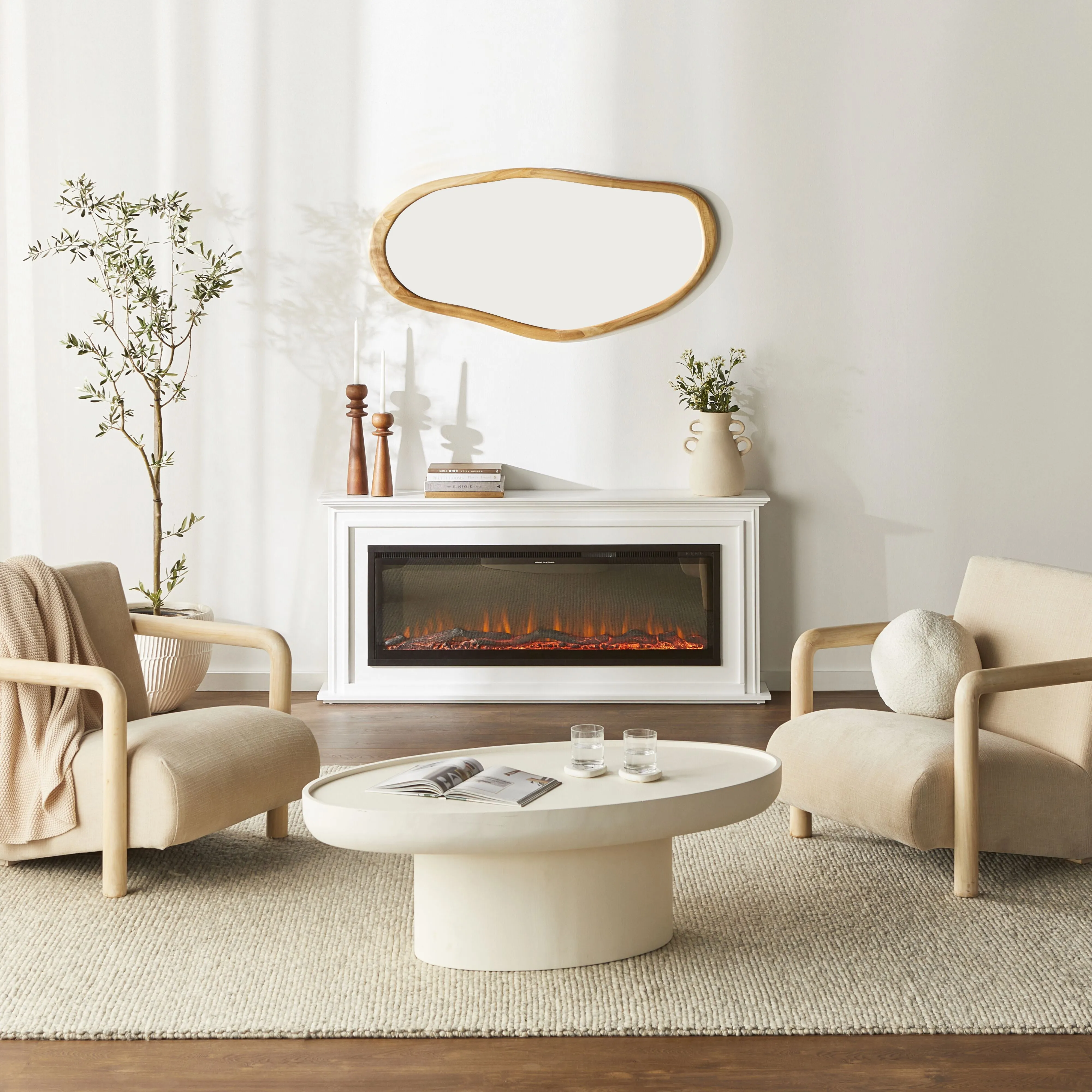 Lani Oval Coffee Table White Wash 120 x 39 x 65cm