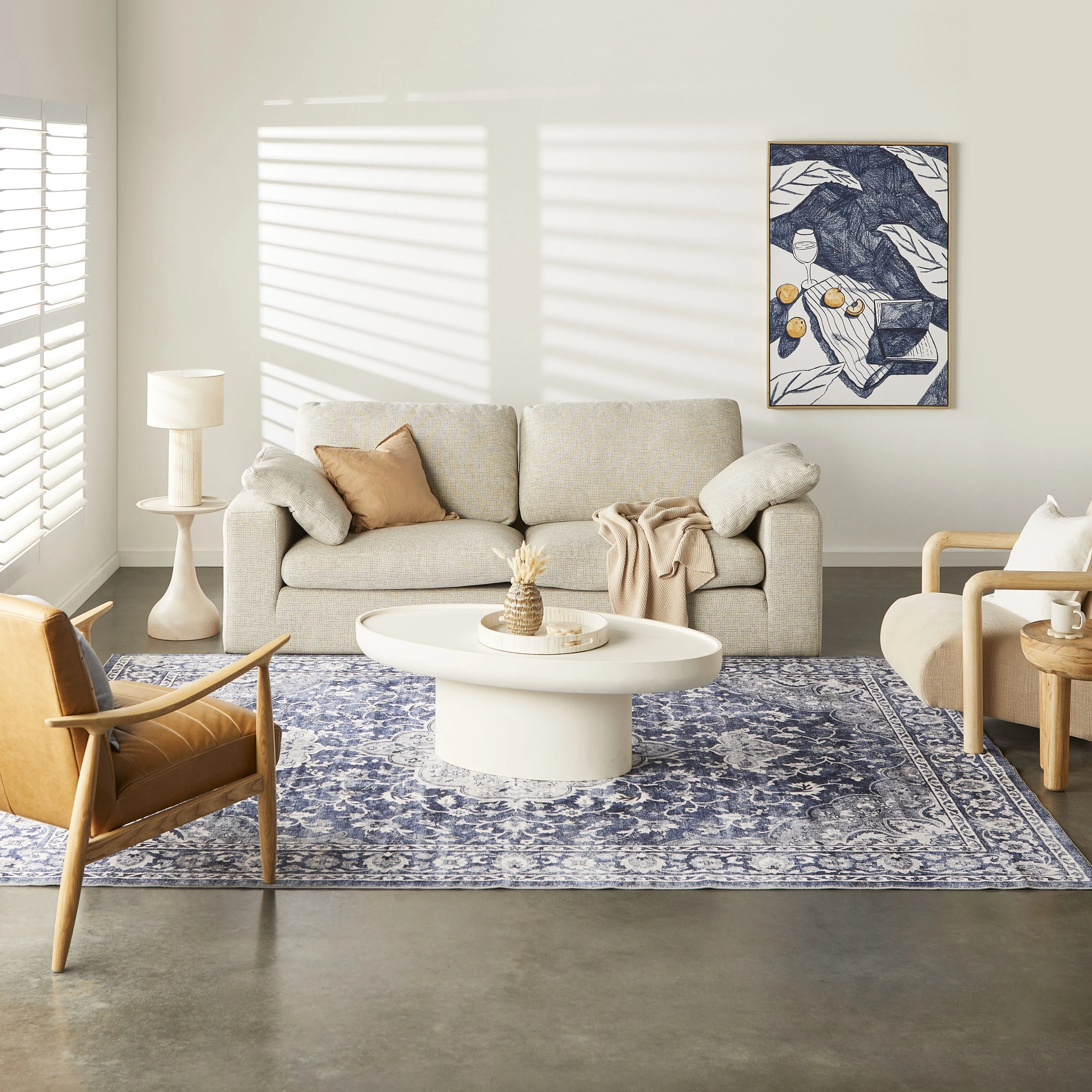 Lani Oval Coffee Table White Wash 120 x 39 x 65cm