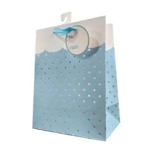 Large Blue Wavy Dots Gift Bag - 32cm x 26cm x 10cm