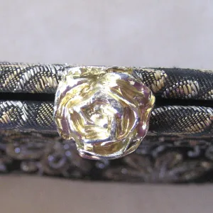 Late 1960s/Early 1970s Black Cloth Metallic Purse with Rose Clasp