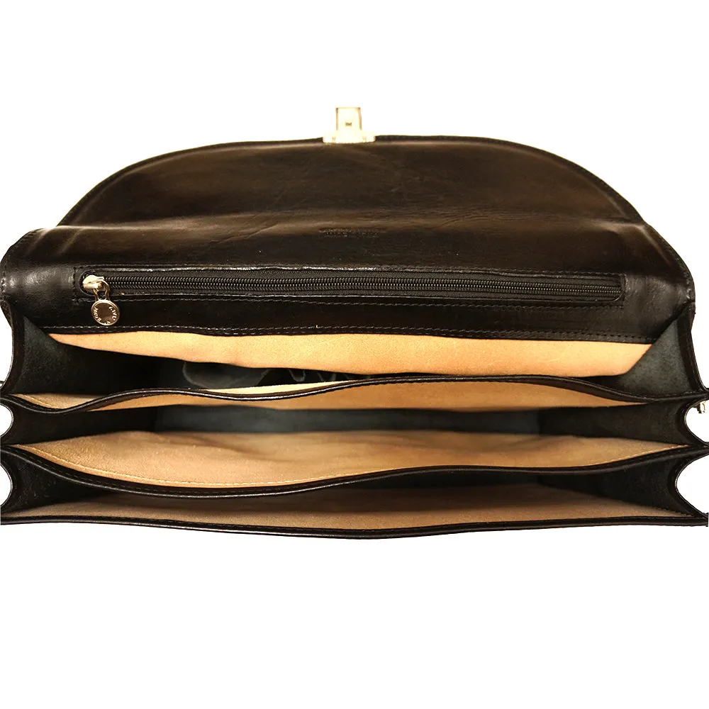 Leather briefcase with three compartments