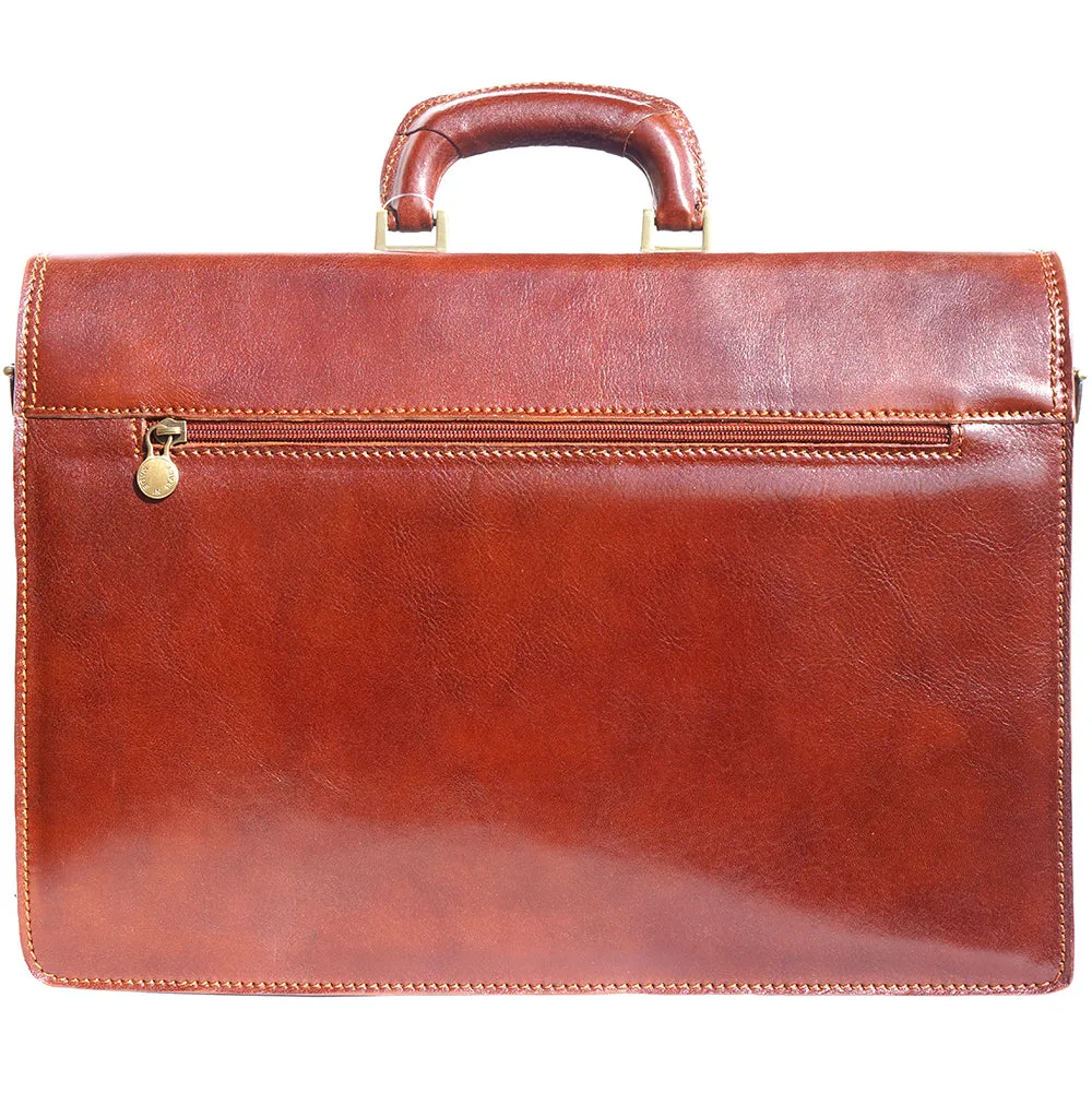 Leather briefcase with three compartments