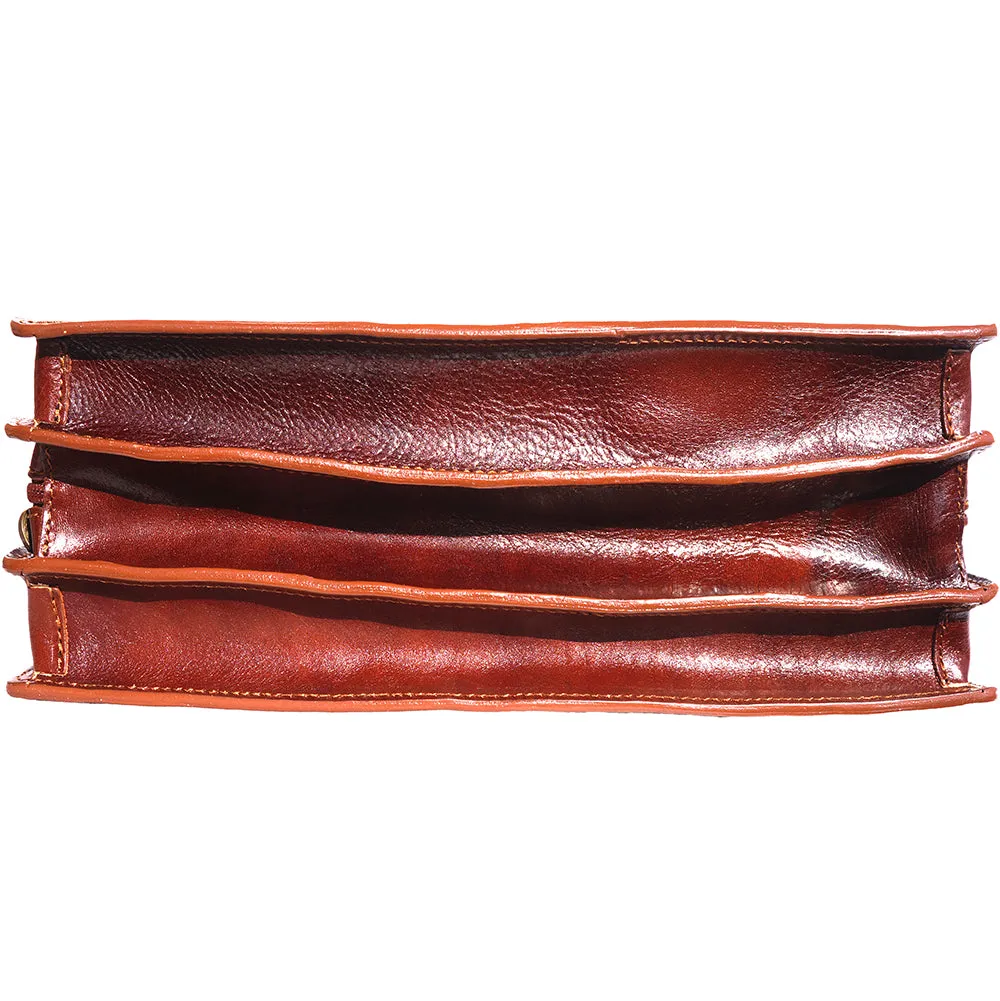 Leather briefcase with three compartments