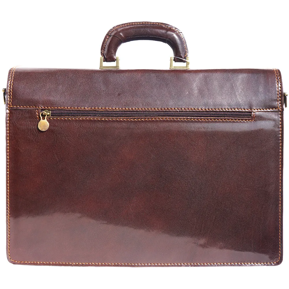 Leather briefcase with three compartments