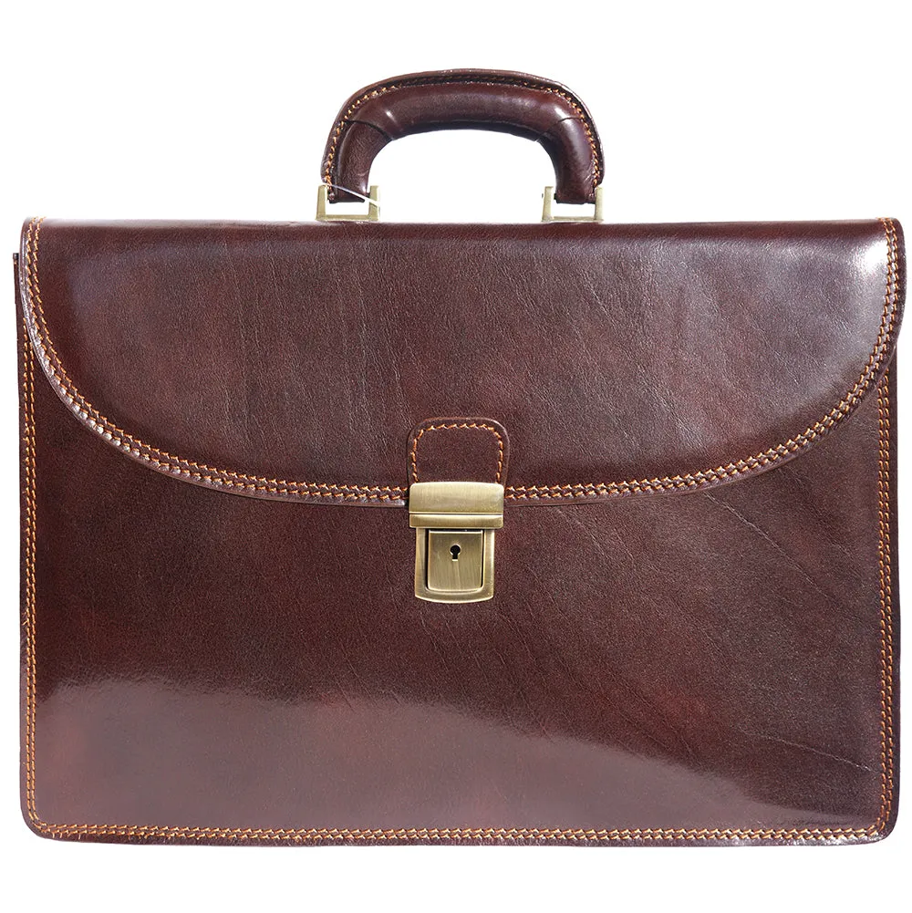 Leather briefcase with three compartments