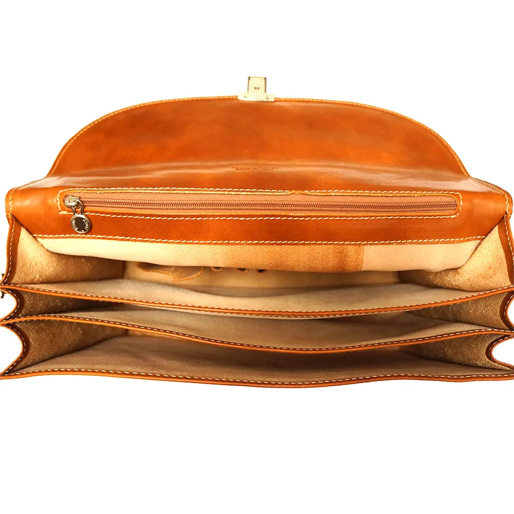 Leather briefcase with three compartments