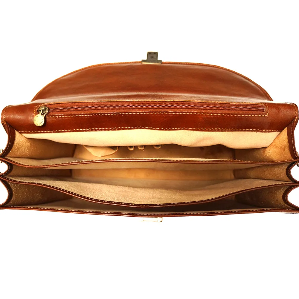 Leather briefcase with three compartments