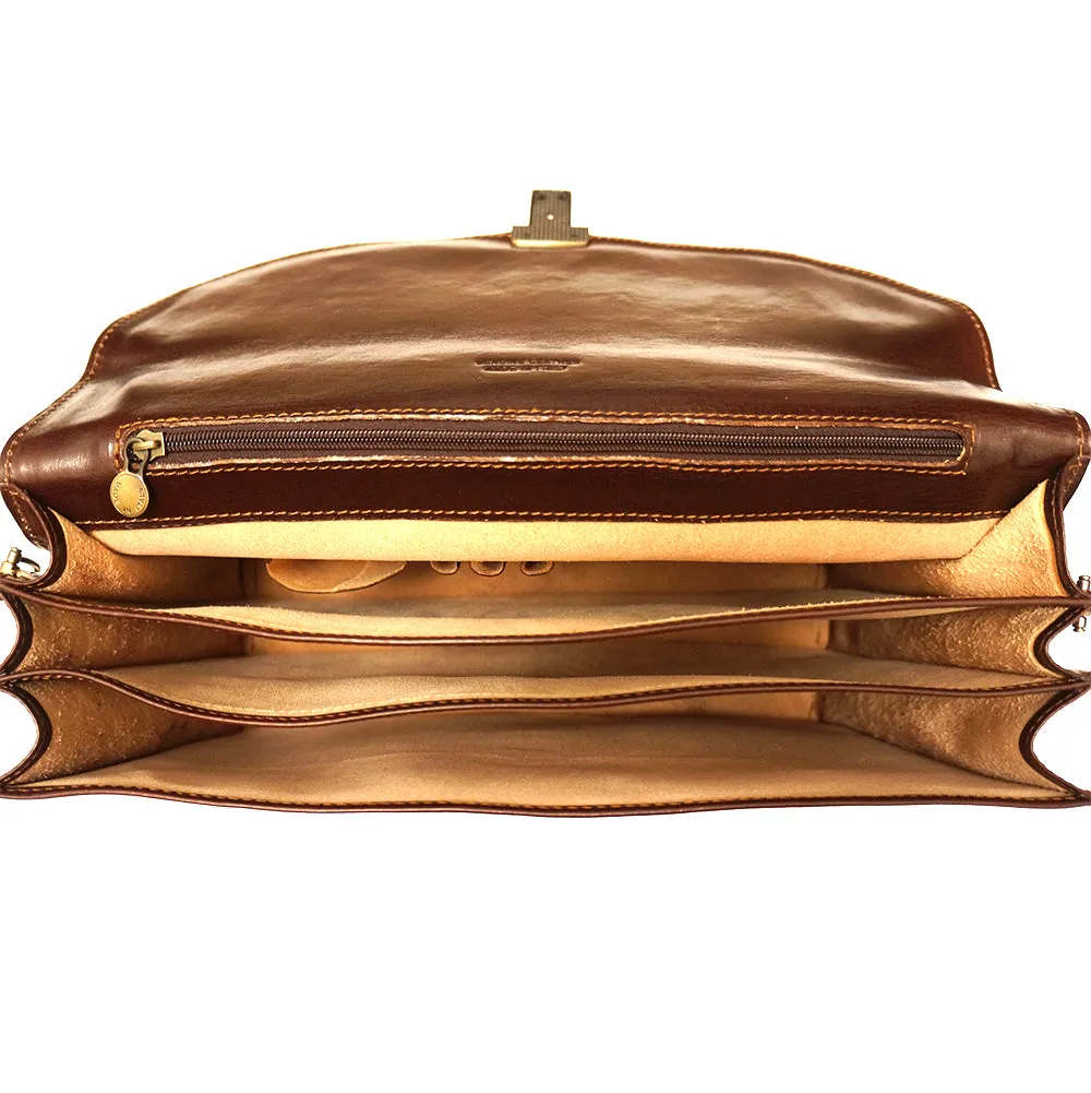 Leather briefcase with three compartments