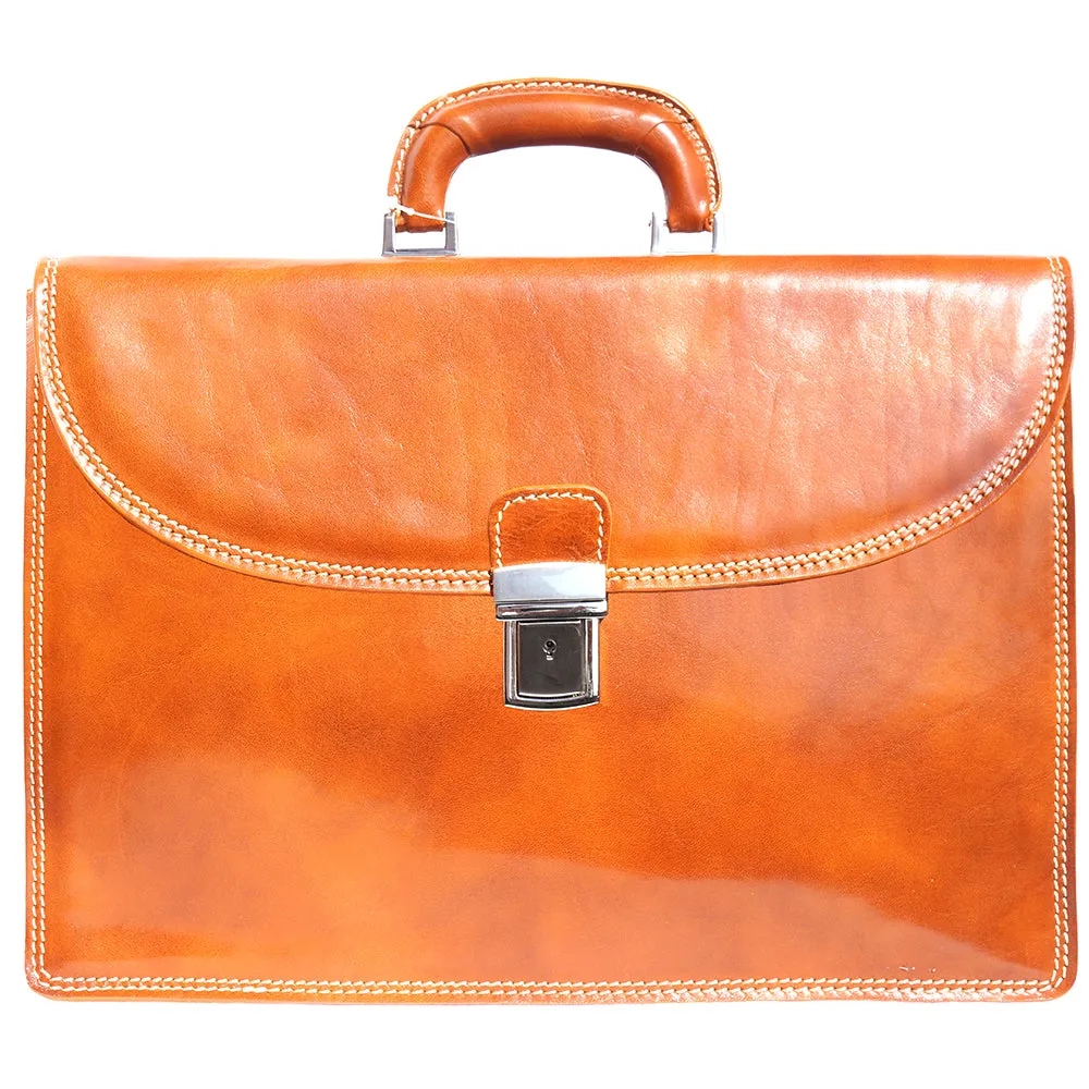 Leather briefcase with three compartments