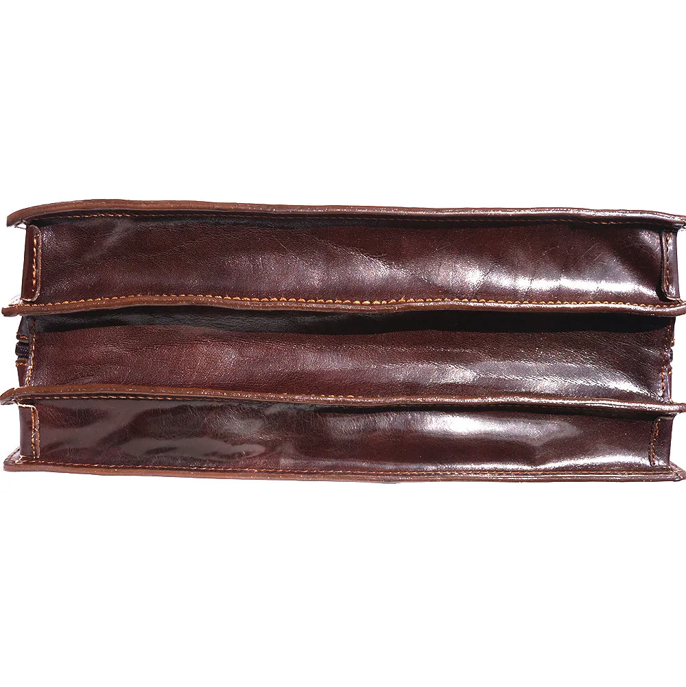 Leather briefcase with three compartments