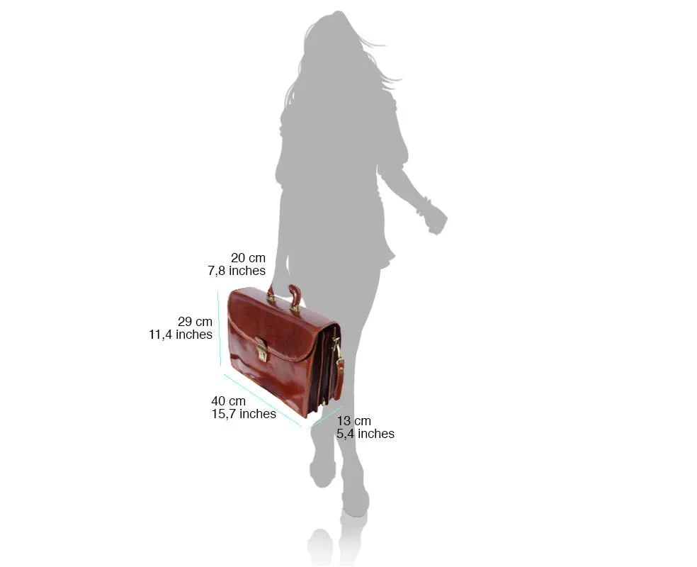 Leather briefcase with three compartments