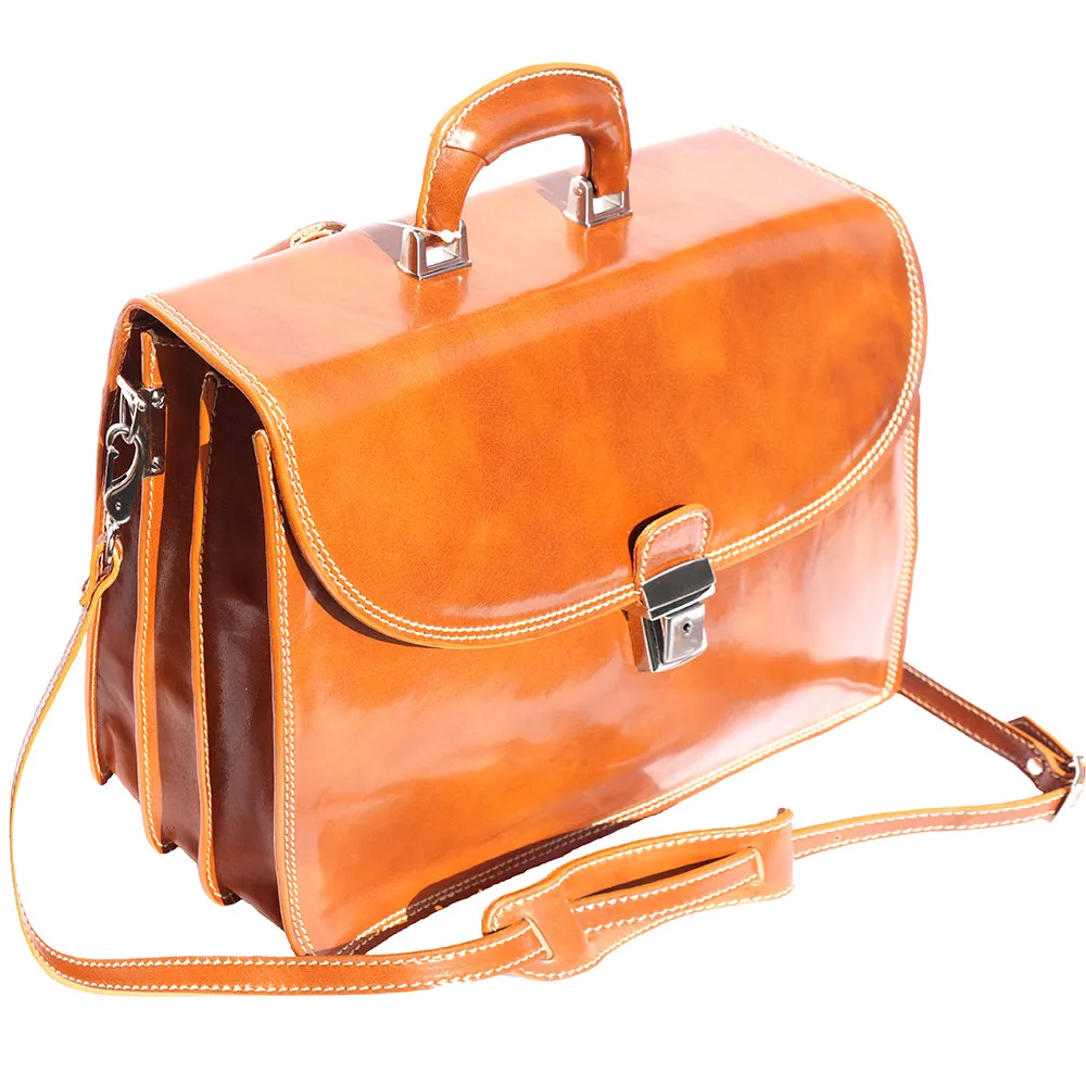 Leather briefcase with three compartments