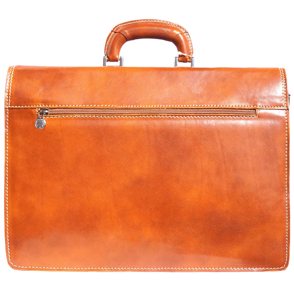 Leather briefcase with three compartments