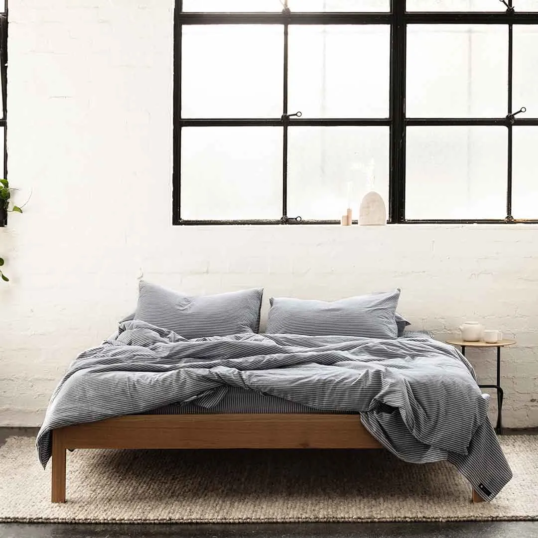 Leo Washed Cotton - Midnight Stripe Flat Sheet