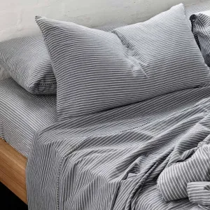 Leo Washed Cotton - Midnight Stripe Flat Sheet