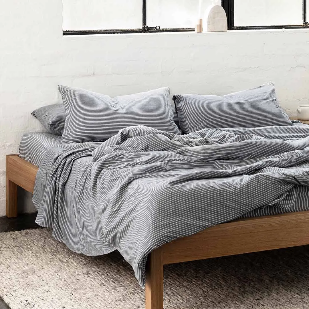 Leo Washed Cotton - Midnight Stripe Flat Sheet