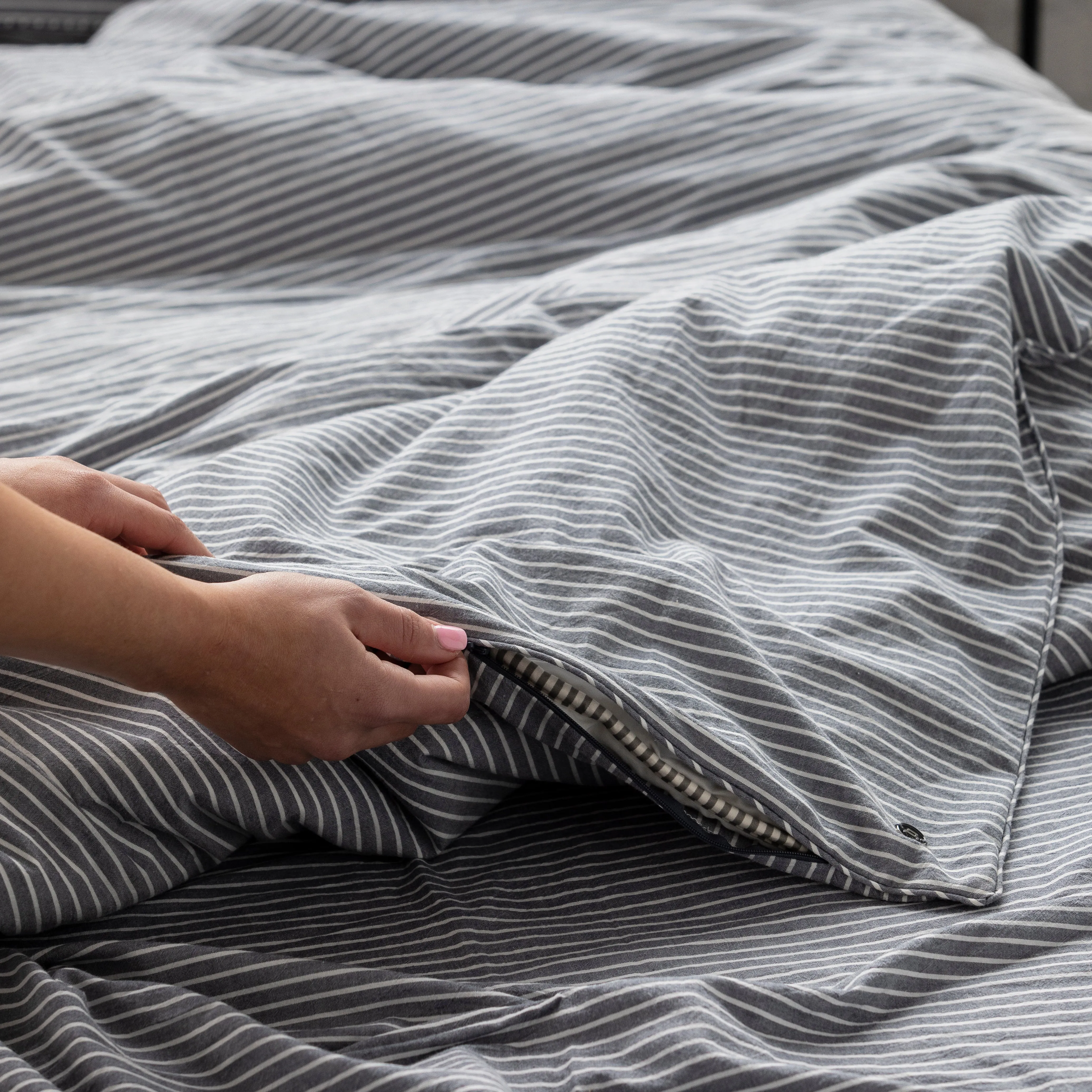 Leo Washed Cotton - Midnight Stripe Kids Duvet Cover