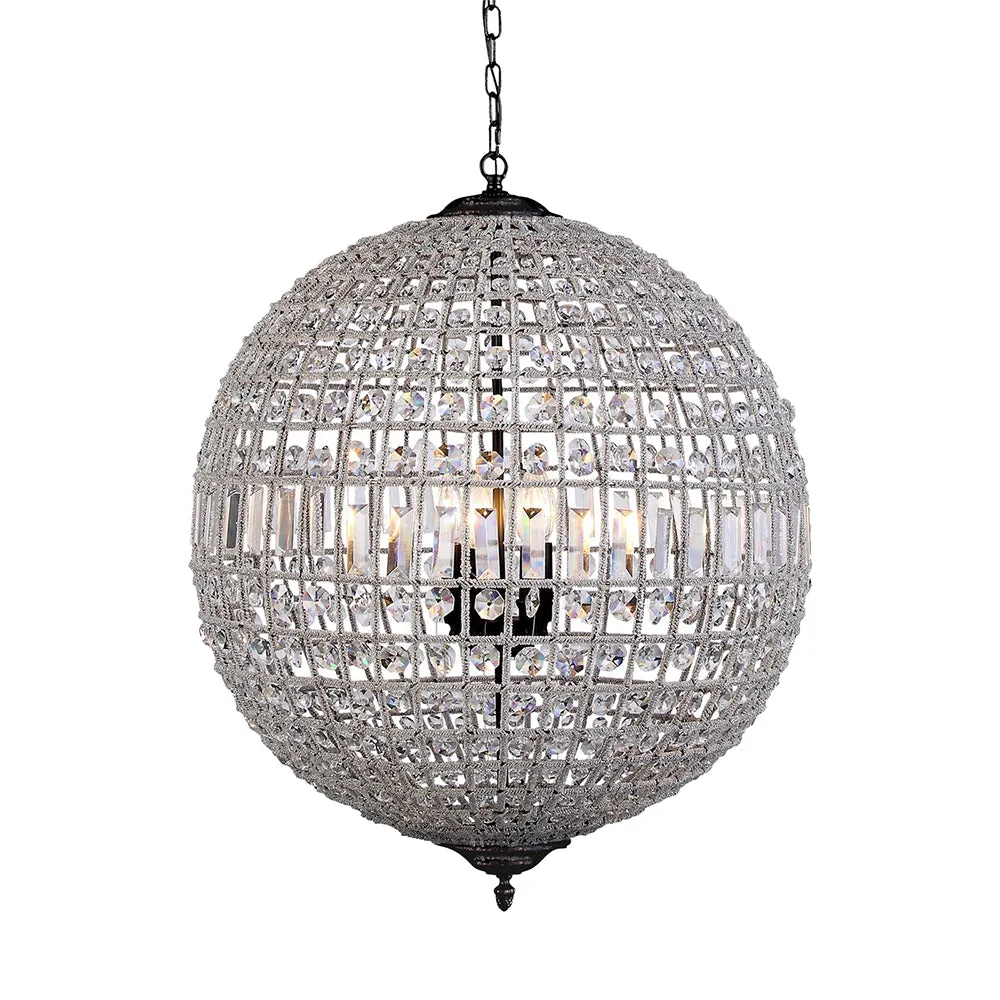 Marseilles Large 3 Light Crystal and Bronze Ball Chandelier