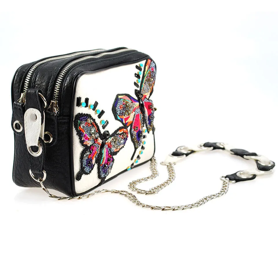 Mary Frances Flighty Dragonfly White Crossbody Butterfly Handbag Black Bag New