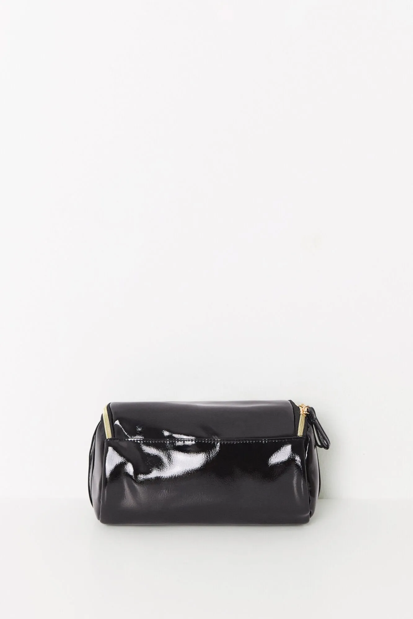 Medium black patent leather toiletry bag