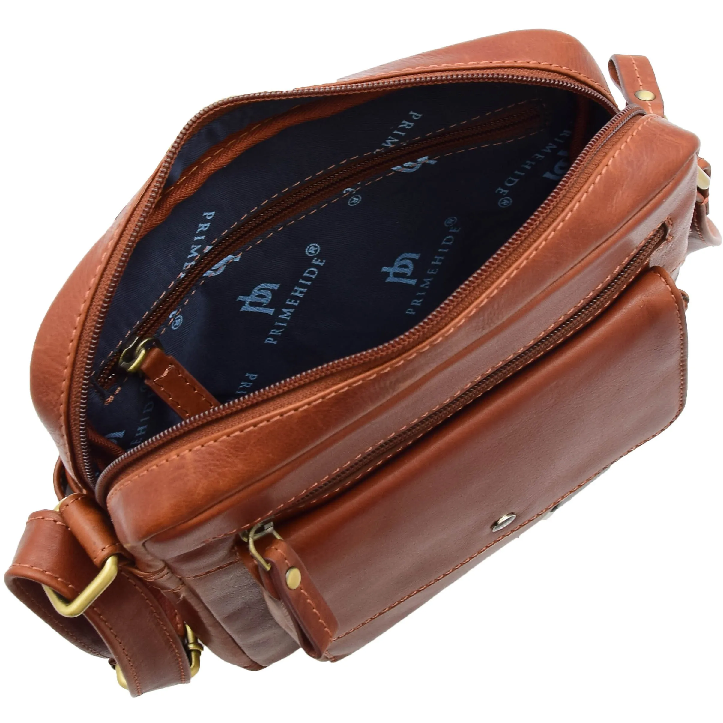 Mens Everyday Casual Leather Cross Body Travel Organiser Bag Vila Rica Chestnut