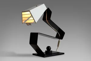 Mid-Century Modern Black and White Table Desk or Nightstand Lamp