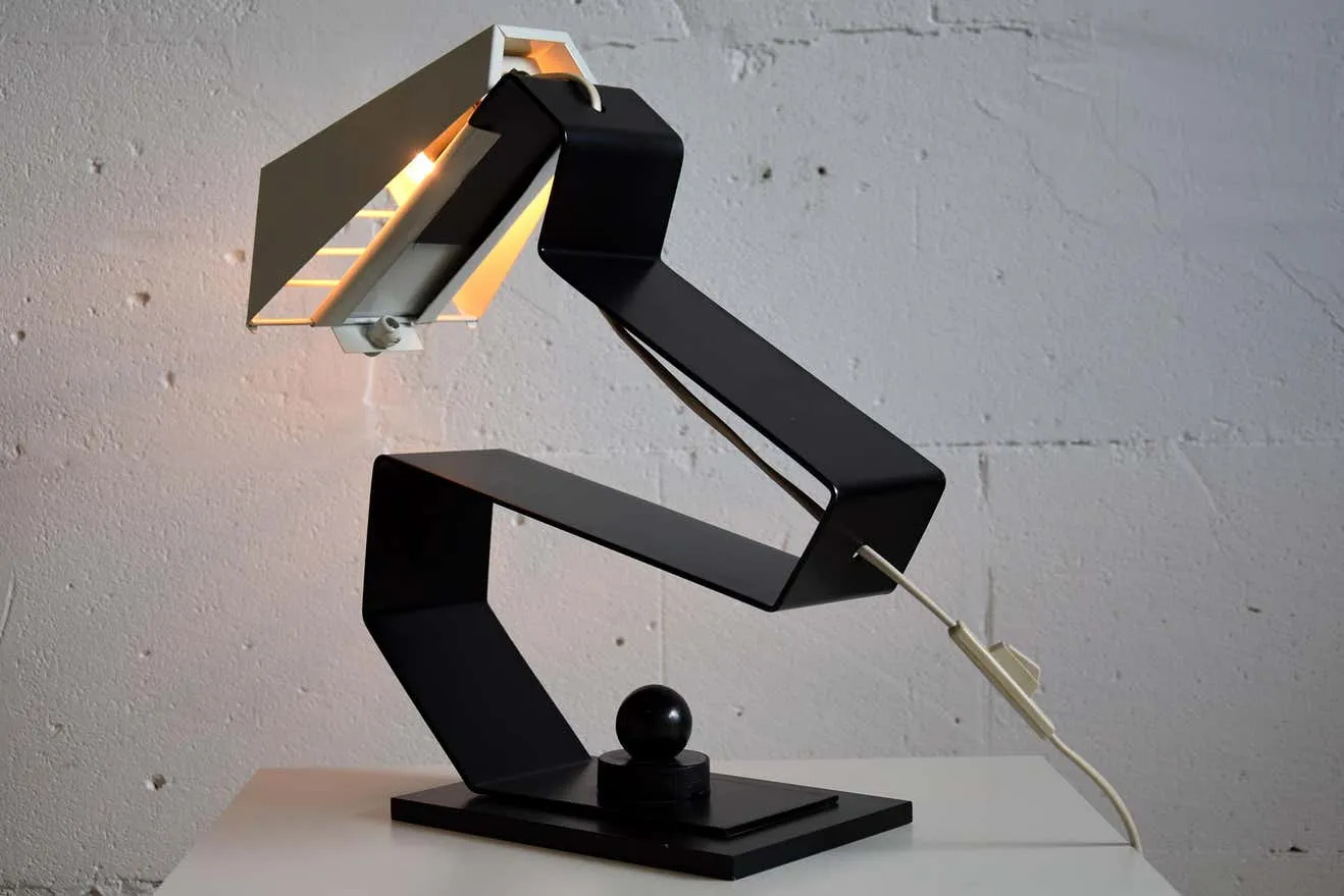 Mid-Century Modern Black and White Table Desk or Nightstand Lamp