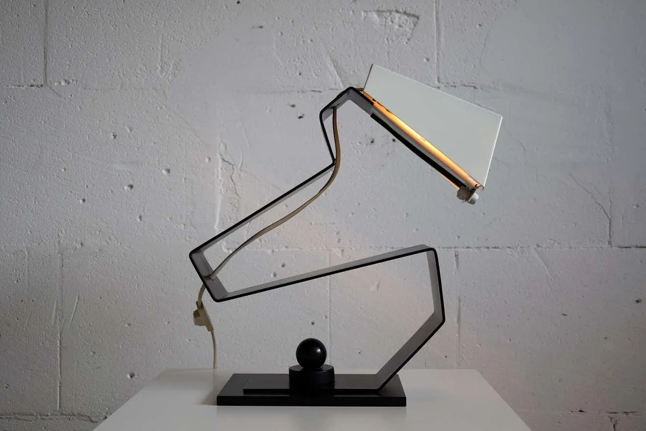 Mid-Century Modern Black and White Table Desk or Nightstand Lamp