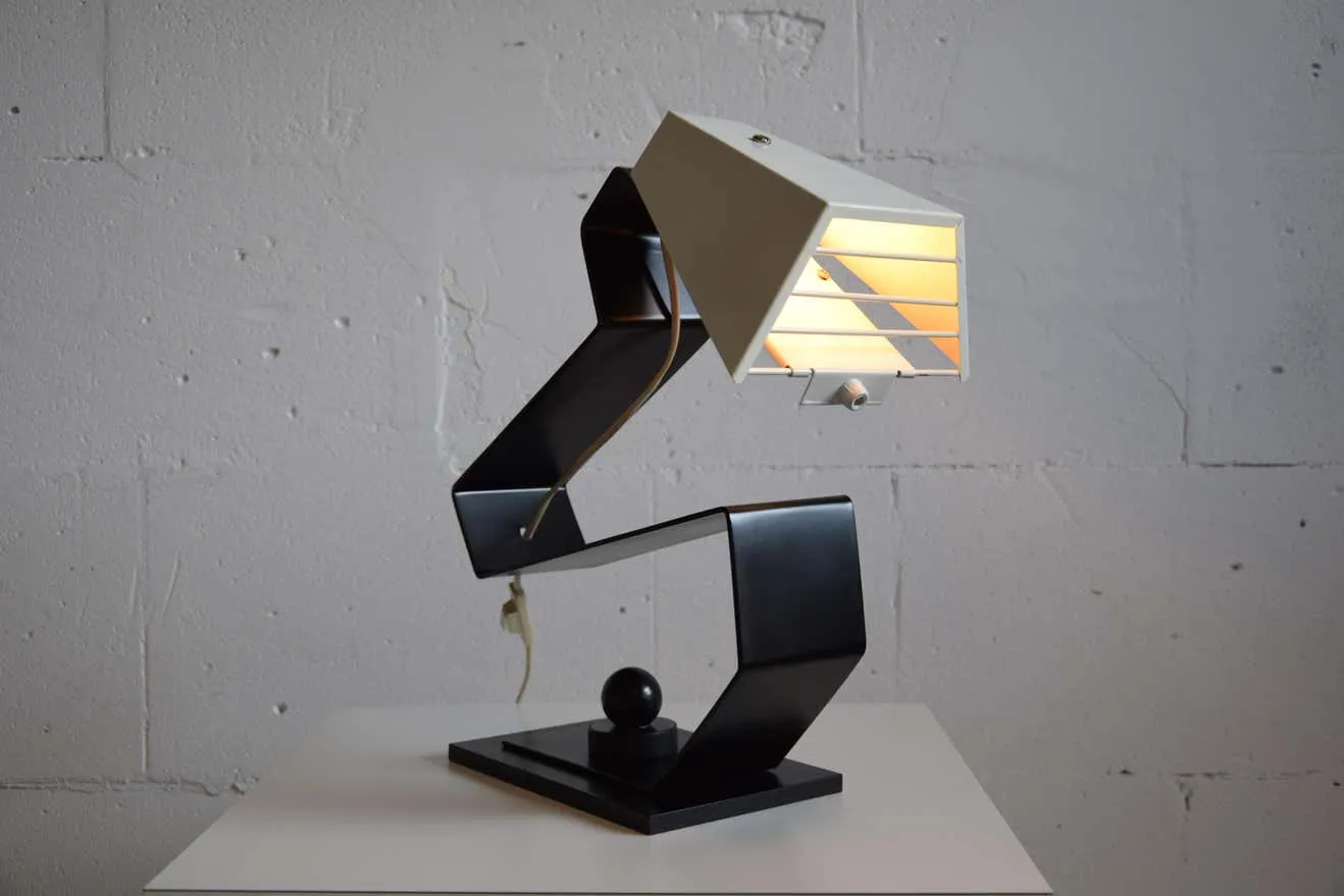 Mid-Century Modern Black and White Table Desk or Nightstand Lamp