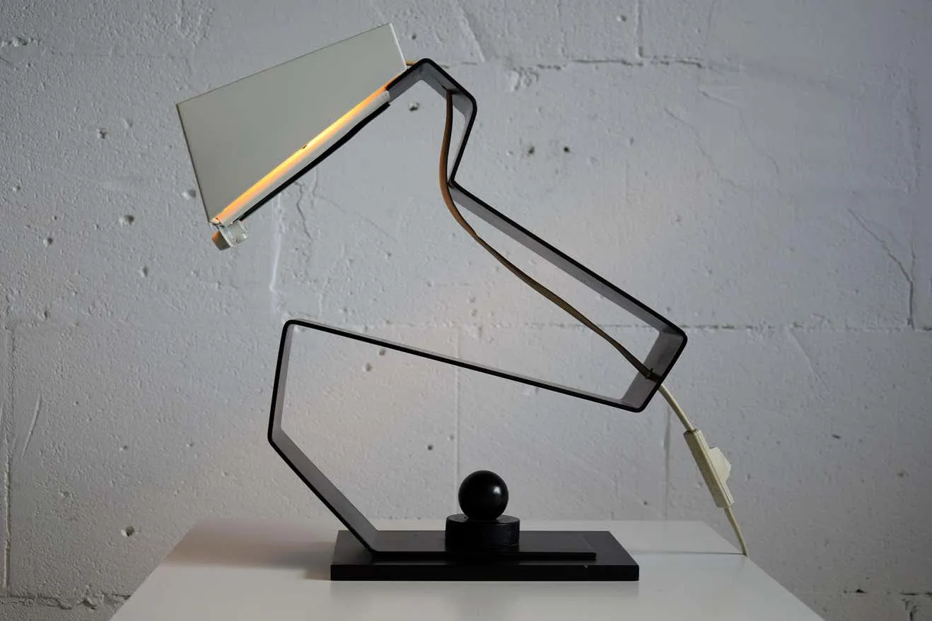 Mid-Century Modern Black and White Table Desk or Nightstand Lamp