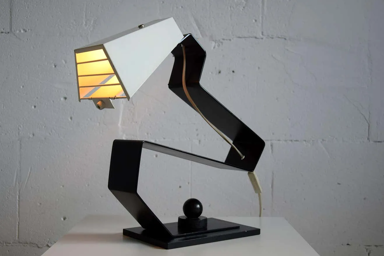 Mid-Century Modern Black and White Table Desk or Nightstand Lamp