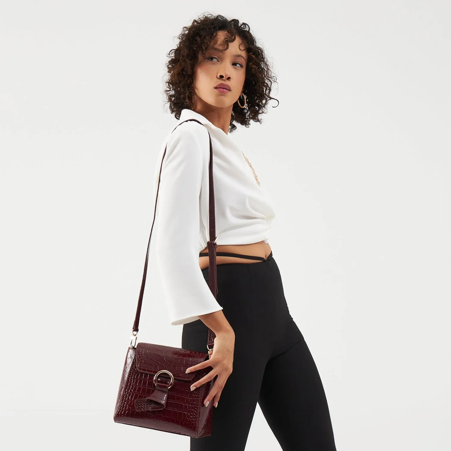 Midi Pimlico Leather Crossbody Bag (Burgundy)