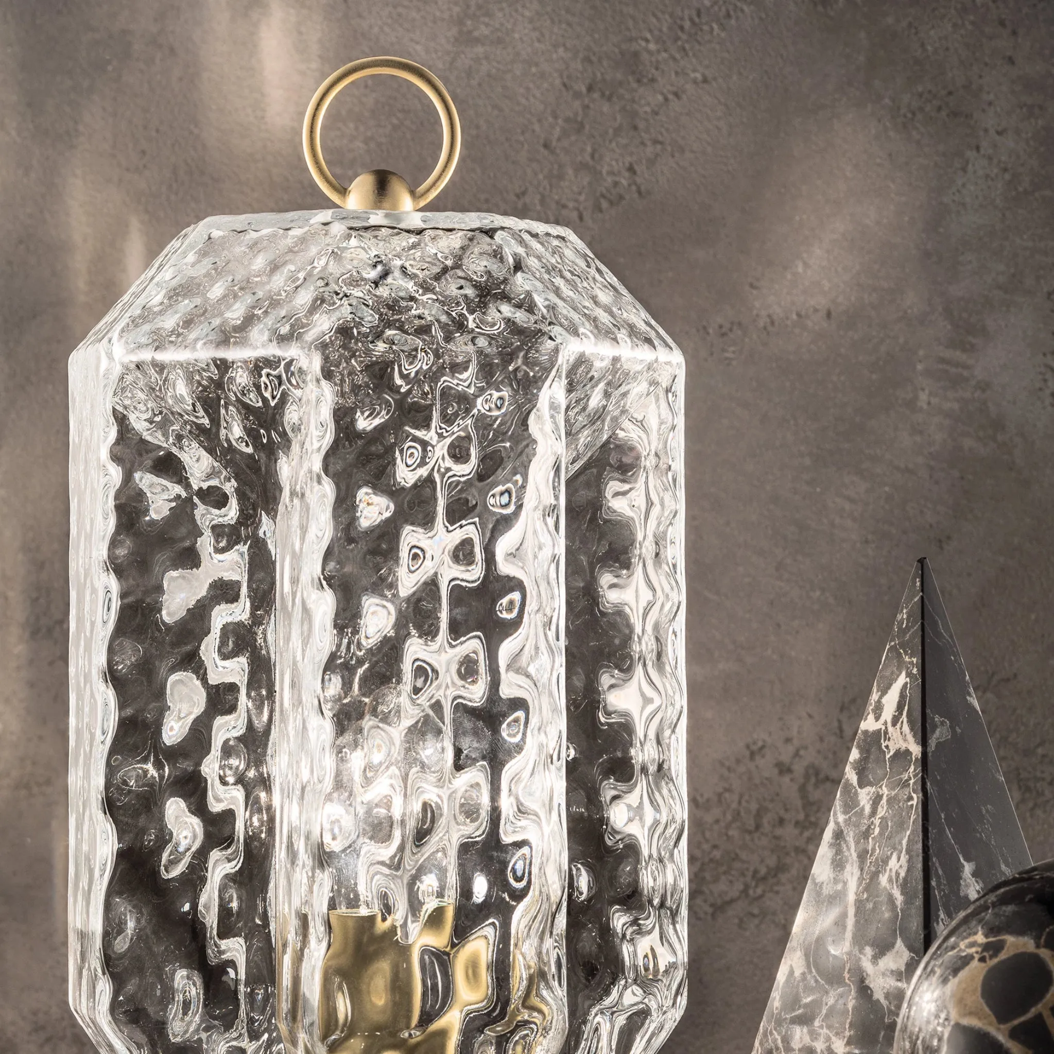 Modern Hand Blown Murano Clear, Blue And Yellow Glass Table Light