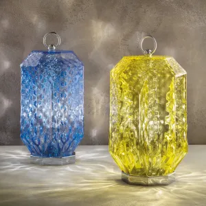 Modern Hand Blown Murano Clear, Blue And Yellow Glass Table Light