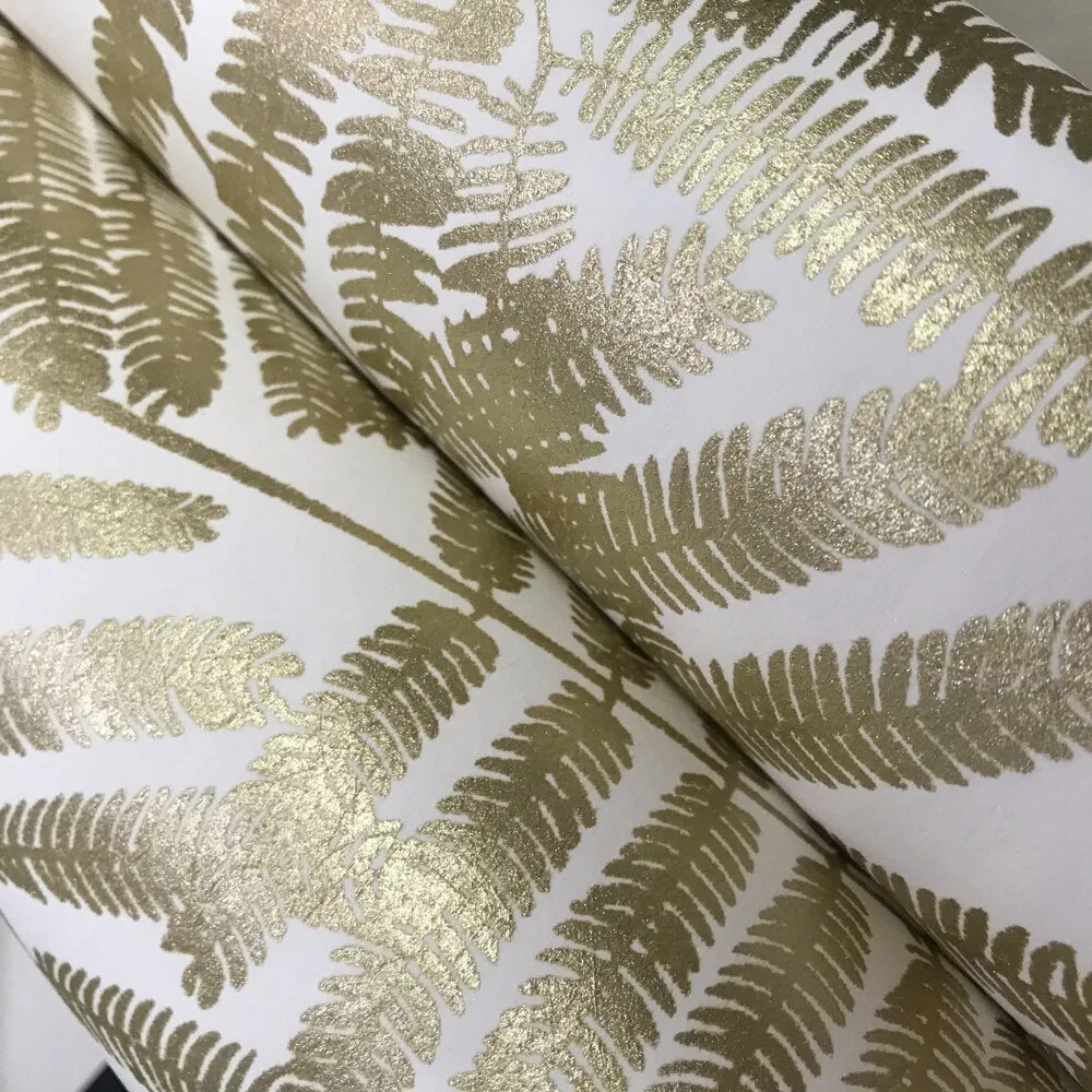 Modern Metallic Gold White Leaf Wallpaper (5.3 ㎡)