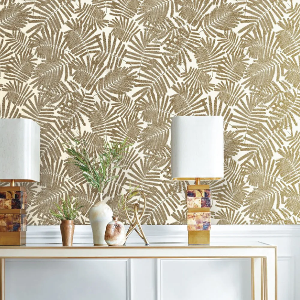 Modern Metallic Gold White Leaf Wallpaper (5.3 ㎡)