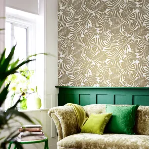 Modern Metallic Gold White Leaf Wallpaper (5.3 ㎡)