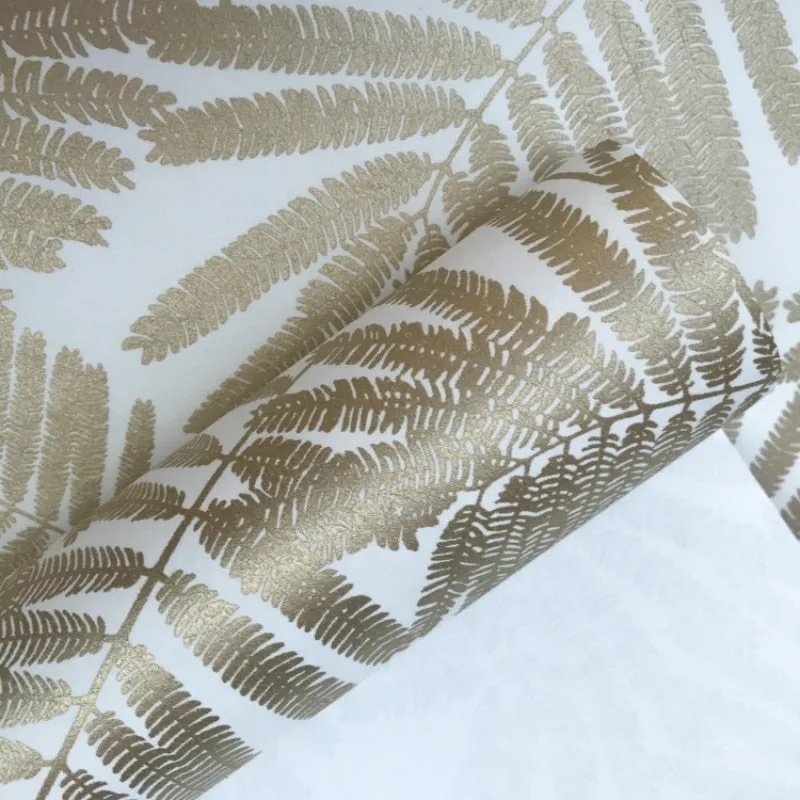 Modern Metallic Gold White Leaf Wallpaper (5.3 ㎡)