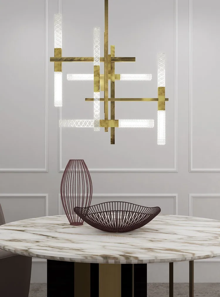 Modern Oriental Style Brass Chandelier With Italian Crystal Diffusers