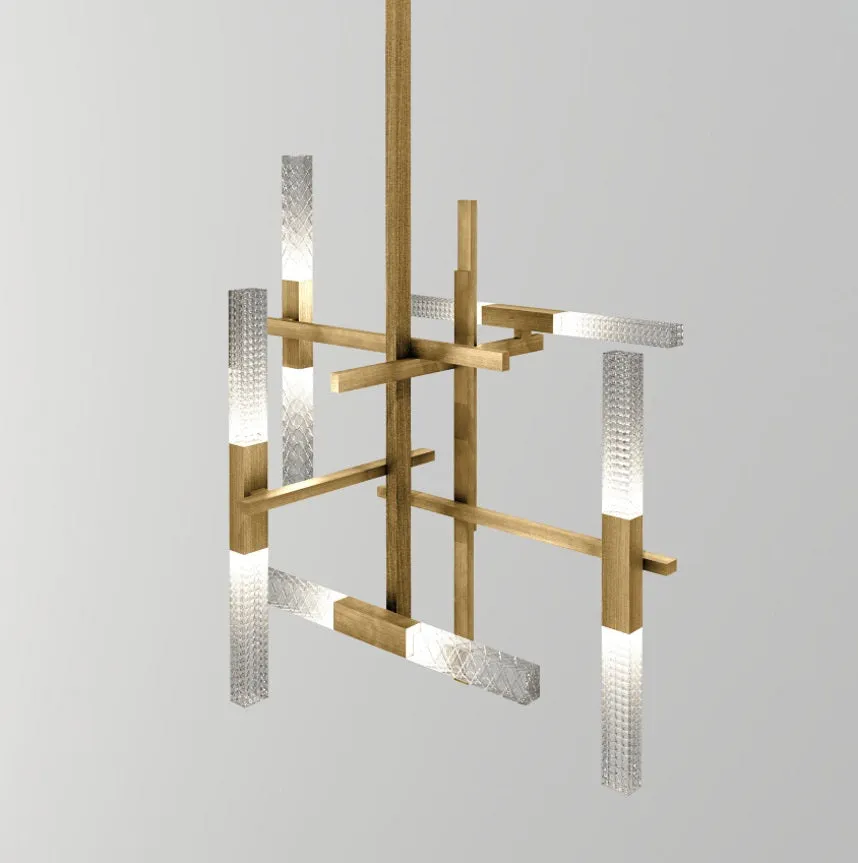 Modern Oriental Style Brass Chandelier With Italian Crystal Diffusers