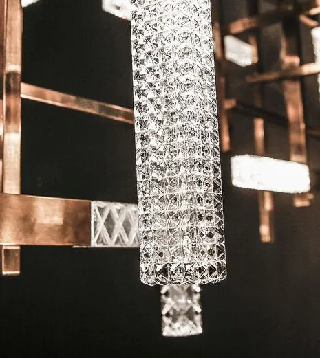 Modern Oriental Style Brass Chandelier With Italian Crystal Diffusers