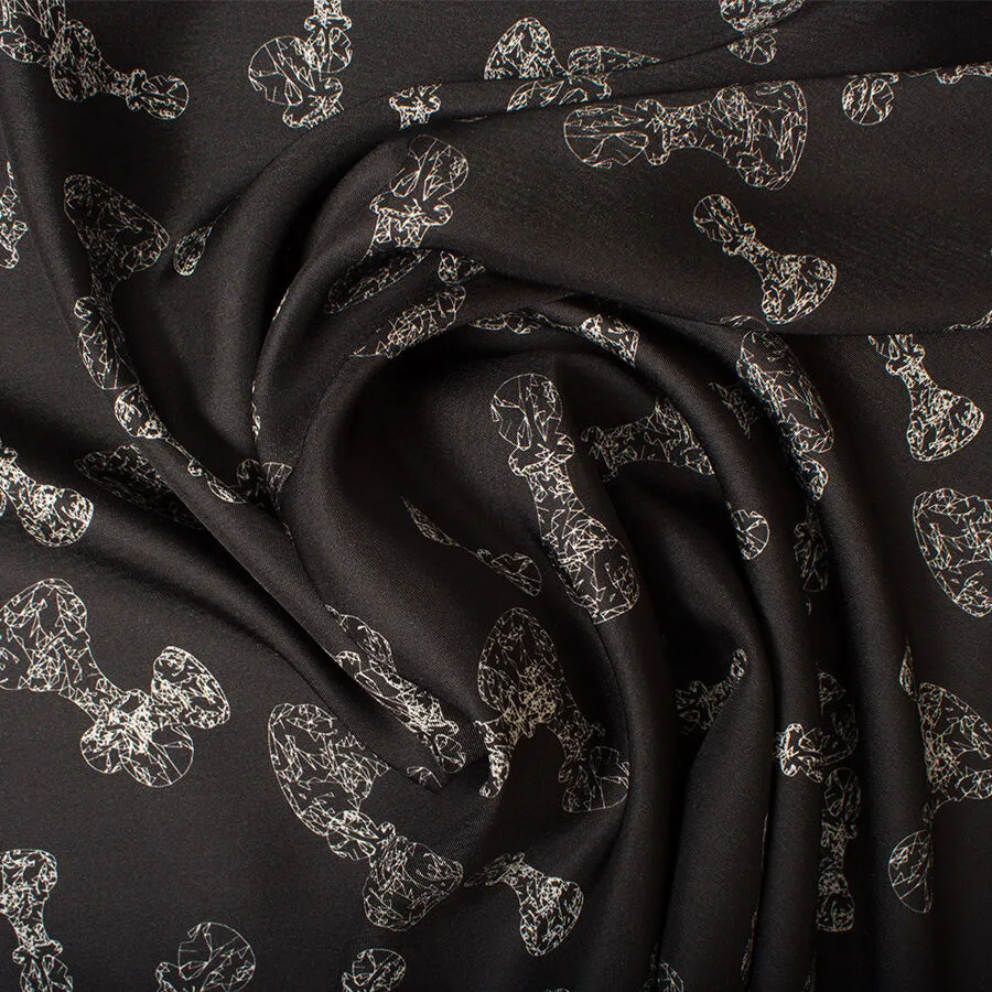Monochrome Chess Printed Silk Twill (A 2.50m Piece)